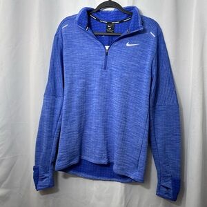 Nike Running Pullover Mens M Blue Half Zip Fleece Swoosh Thumbhole  Sweatshirt